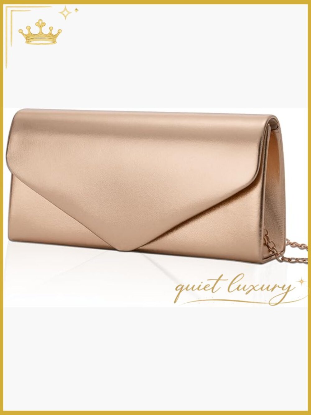 Vegan Leather Envelope Clutch with Detachable Chain Strap, Formal Evening Bag